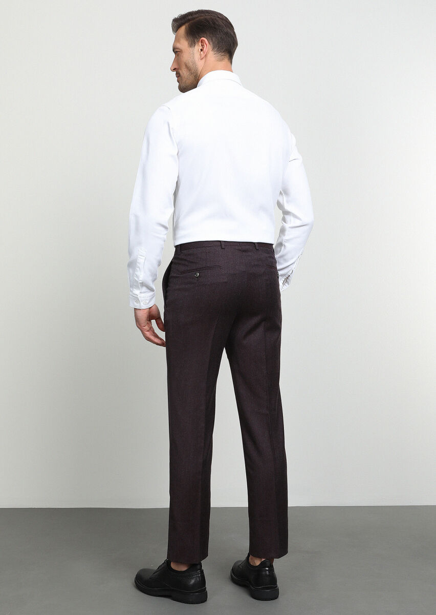 Açık Kahve Düz Kumaş Slim Fit Klasik Yün Karışımlı Pantolon - 4