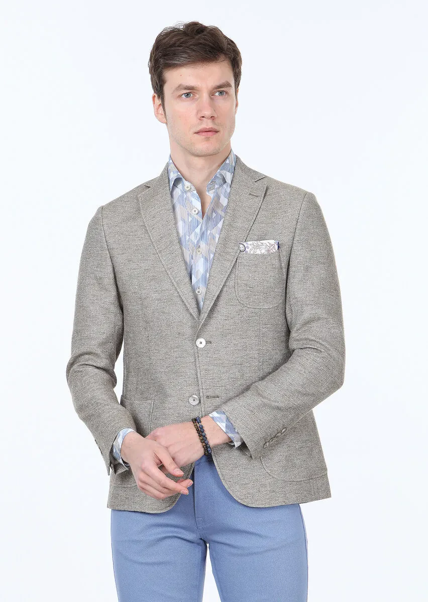 Açık Kahve Düz Zeroweight Slim Fit Pamuk Karışımlı Ceket - 1