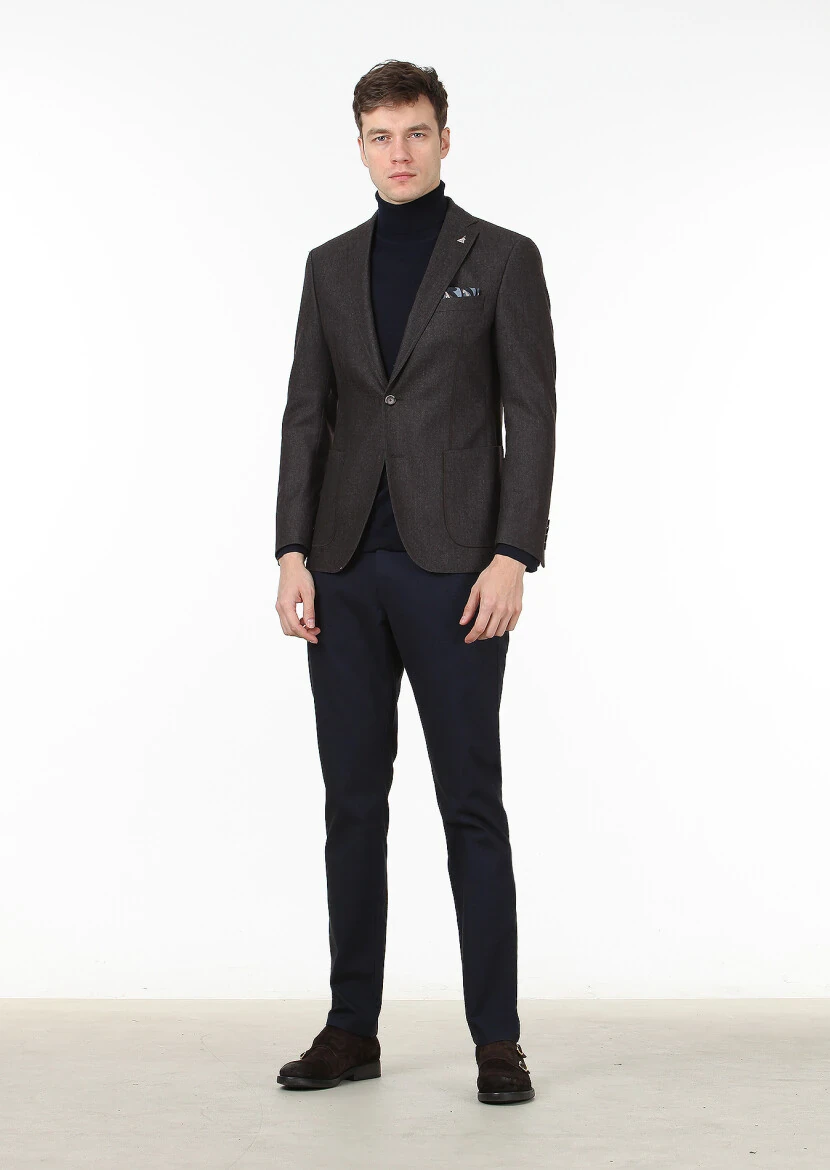 Açık Kahve Düz Zeroweight Slim Fit Yün Karışımlı Ceket - 3