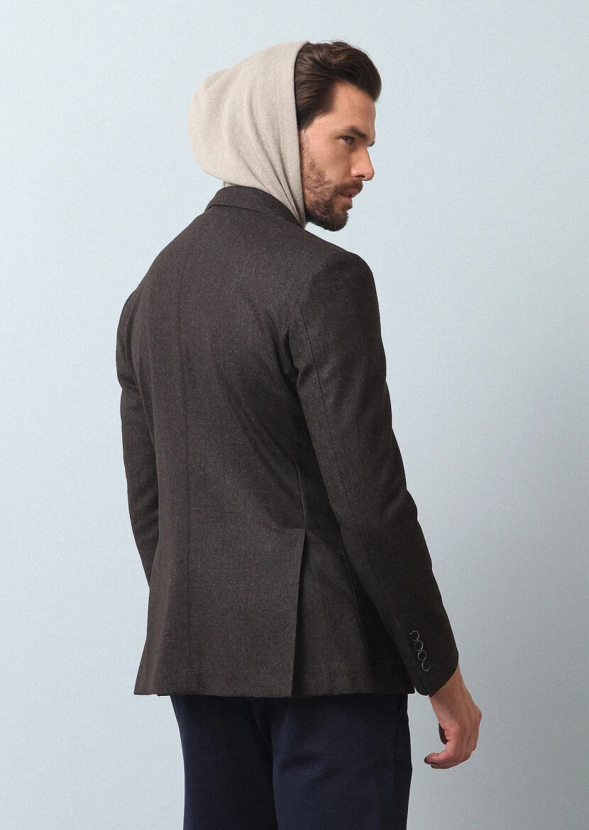 Açık Kahve Düz Zeroweight Slim Fit Yün Karışımlı Ceket - 5