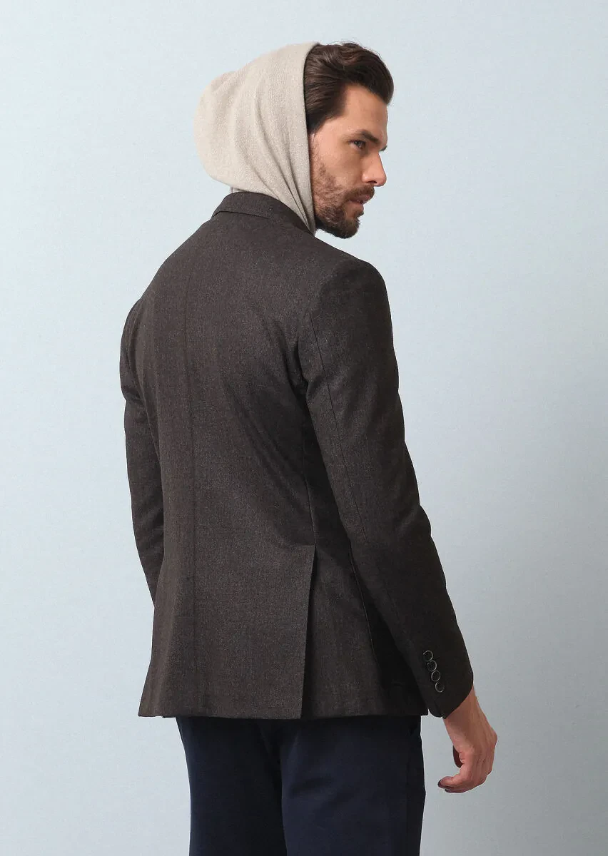 Açık Kahve Düz Zeroweight Slim Fit Yün Karışımlı Ceket - 5