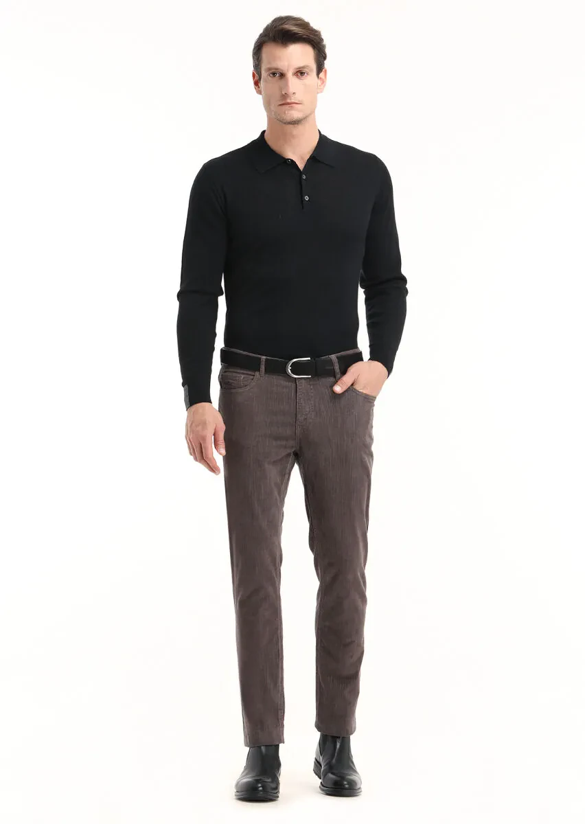 Açık Kahve Fitilli Dokuma Slim Fit Kadife Casual Pamuk Karışımlı Pantolon - 1