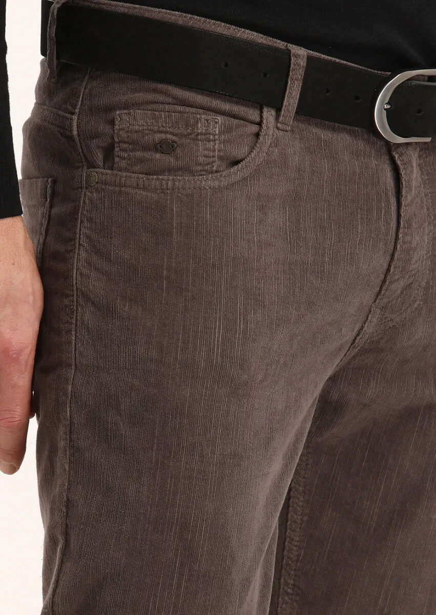 Açık Kahve Fitilli Dokuma Slim Fit Kadife Casual Pamuk Karışımlı Pantolon - 3