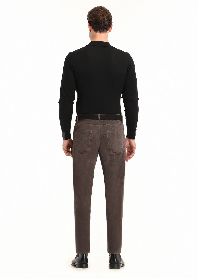 Açık Kahve Fitilli Dokuma Slim Fit Kadife Casual Pamuk Karışımlı Pantolon - 4
