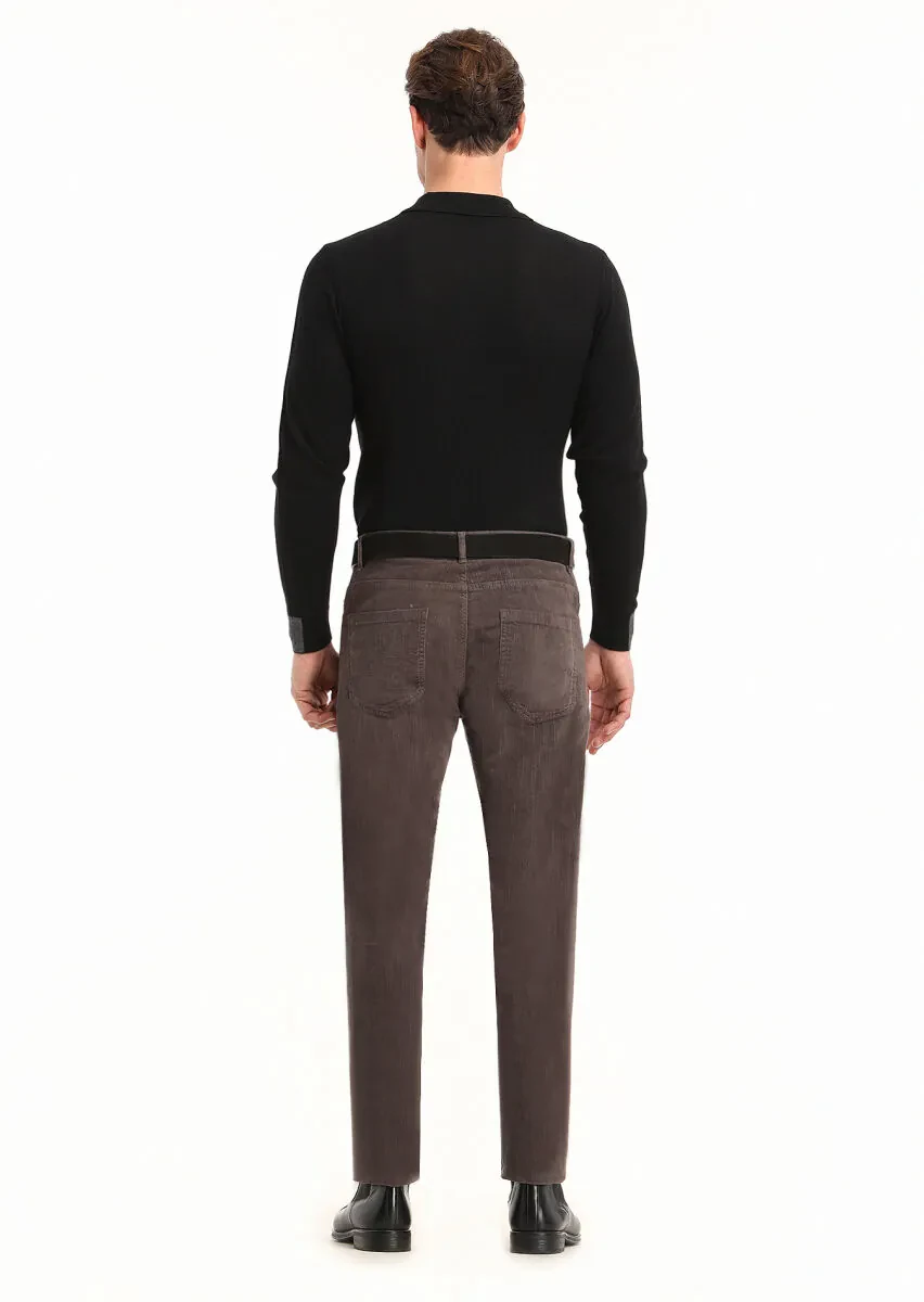 Açık Kahve Fitilli Dokuma Slim Fit Kadife Casual Pamuk Karışımlı Pantolon - 4