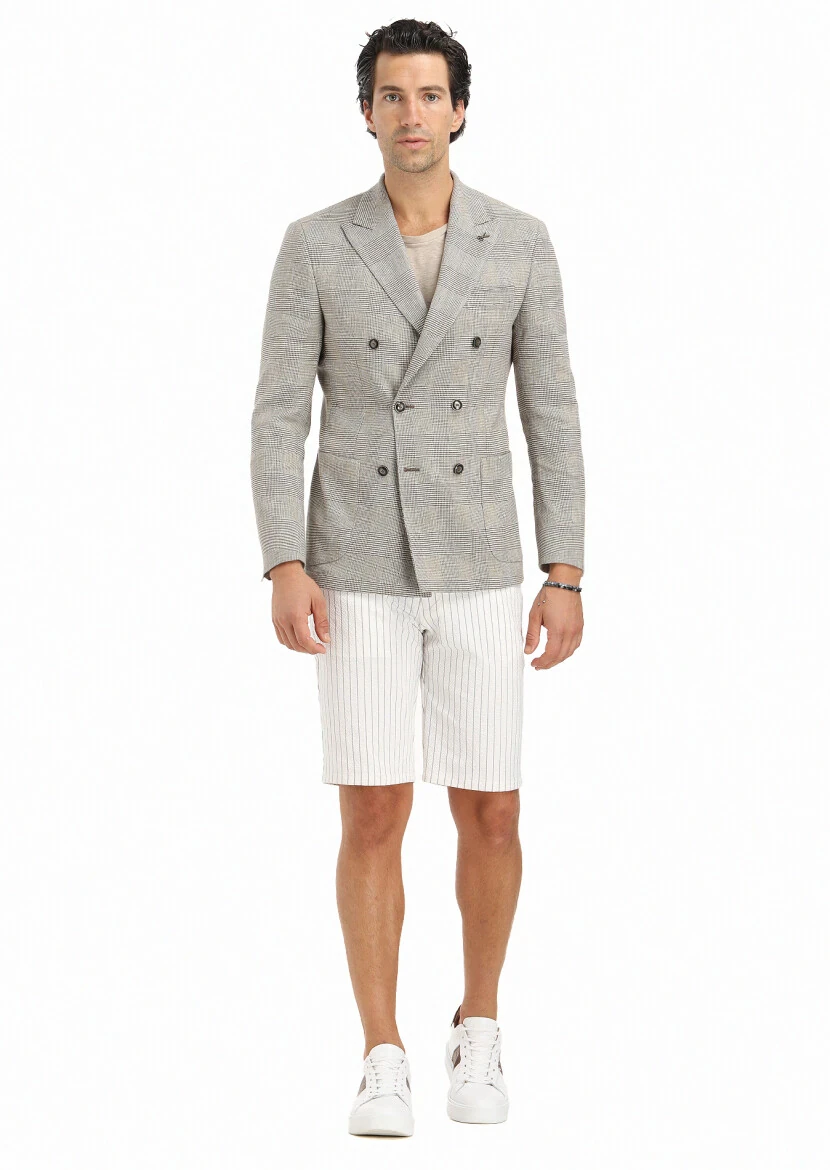 Açık Kahve Kareli Zeroweight Slim Fit Pamuk Karışımlı Ceket - 2