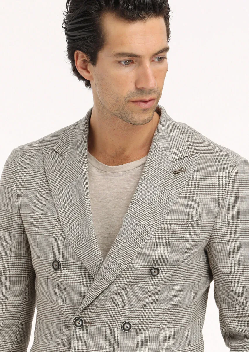 Açık Kahve Kareli Zeroweight Slim Fit Pamuk Karışımlı Ceket - 4