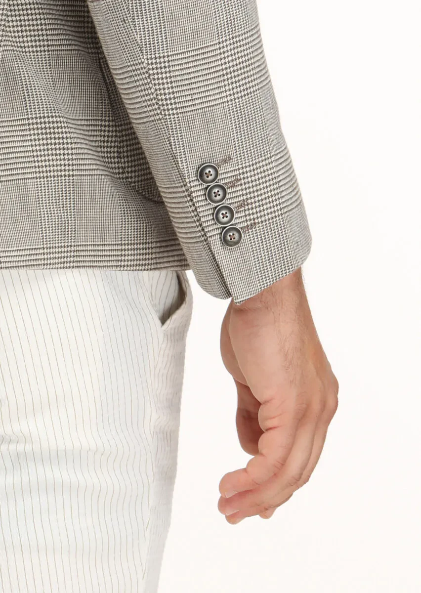 Açık Kahve Kareli Zeroweight Slim Fit Pamuk Karışımlı Ceket - 6