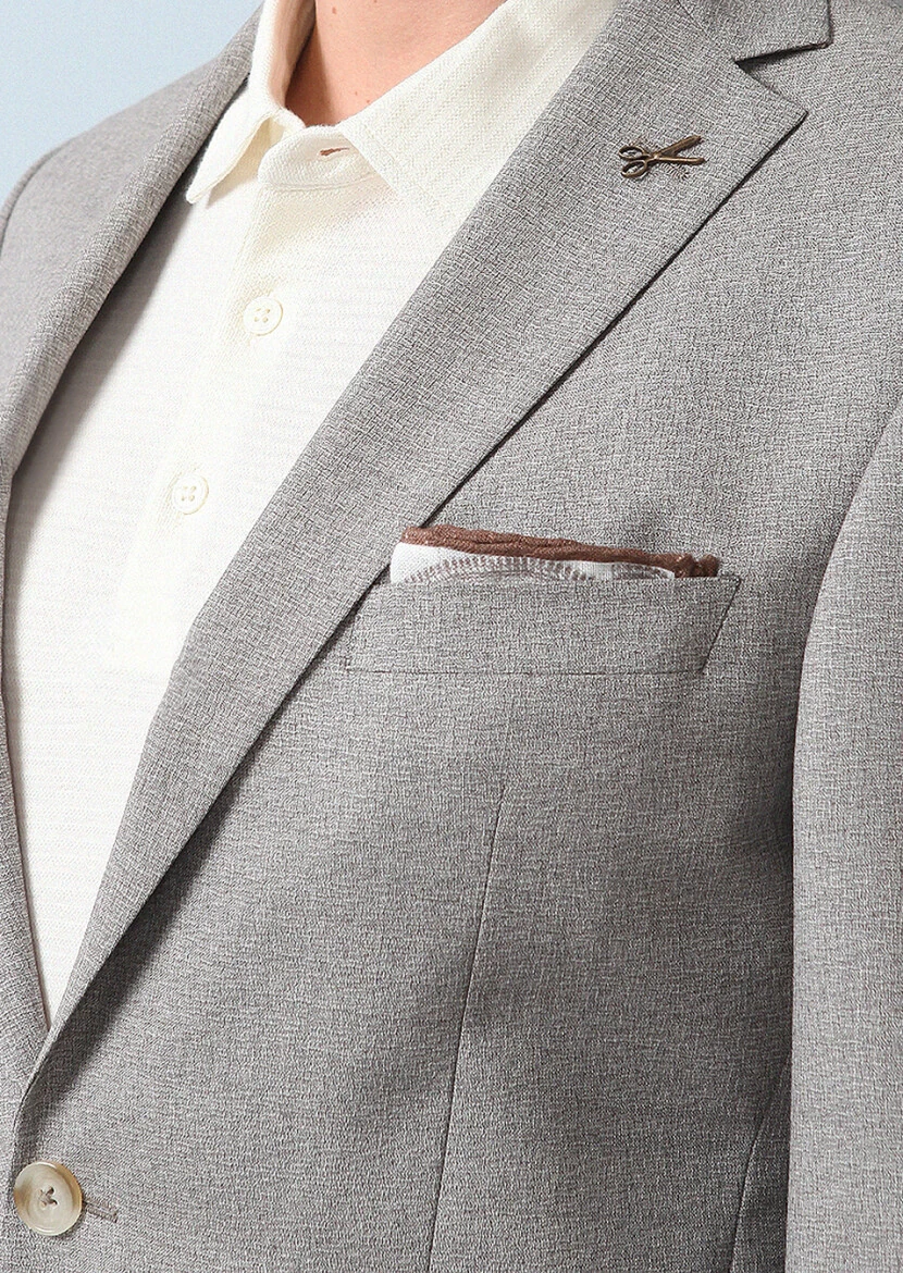 Açık Kahve Mikro Zeroweight Slim Fit %100 Yün Takım Elbise - 2