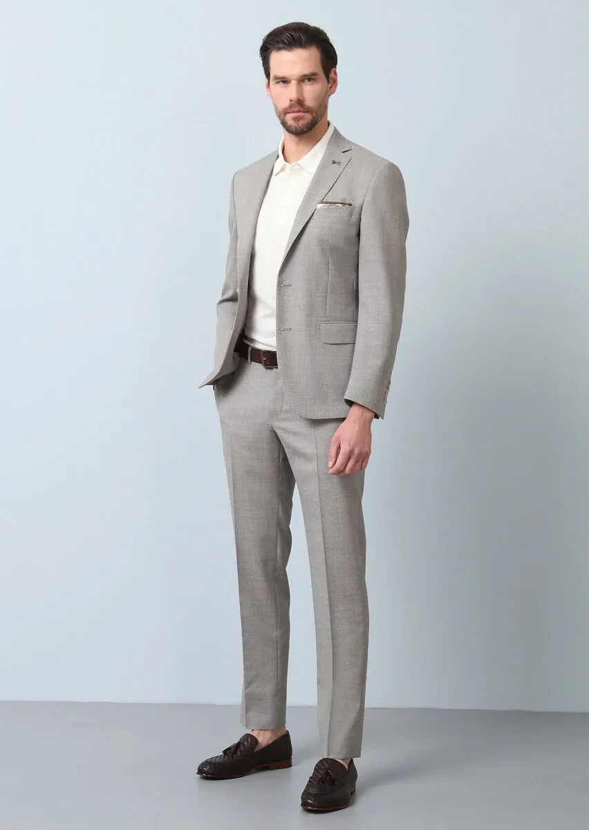 Açık Kahve Mikro Zeroweight Slim Fit %100 Yün Takım Elbise - 4