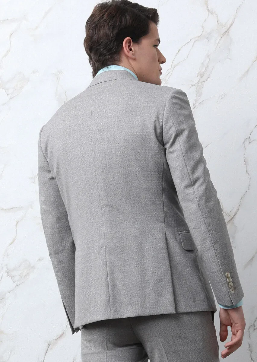 Açık Kahve Mikro Zeroweight Slim Fit %100 Yün Takım Elbise - 5