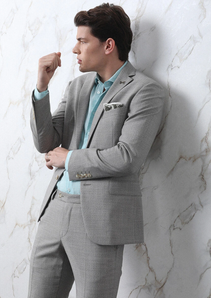 Açık Kahve Mikro Zeroweight Slim Fit %100 Yün Takım Elbise - 6