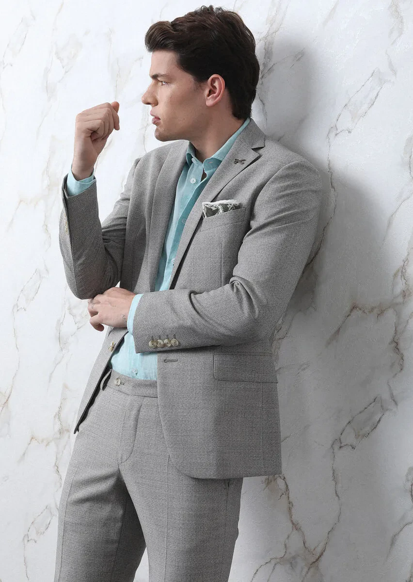 Açık Kahve Mikro Zeroweight Slim Fit %100 Yün Takım Elbise - 6