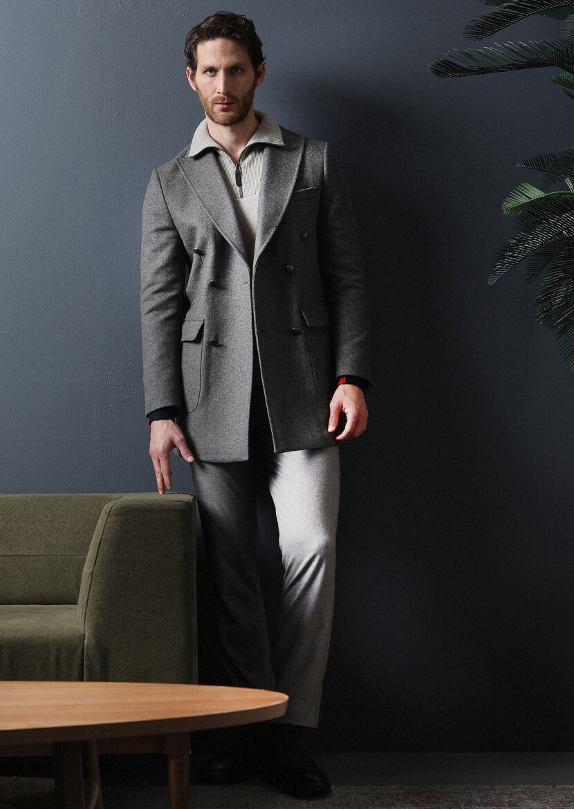 Açık Kahve Regular Fit Kruvaze Yaka Casual Dokuma Palto - 2