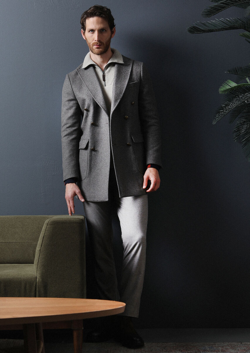 Açık Kahve Regular Fit Kruvaze Yaka Casual Dokuma Palto - 2