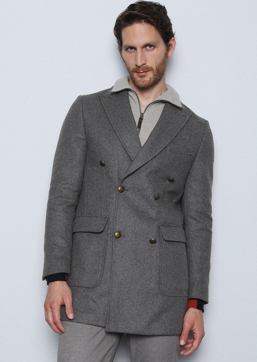 Açık Kahve Regular Fit Kruvaze Yaka Casual Dokuma Palto - 3