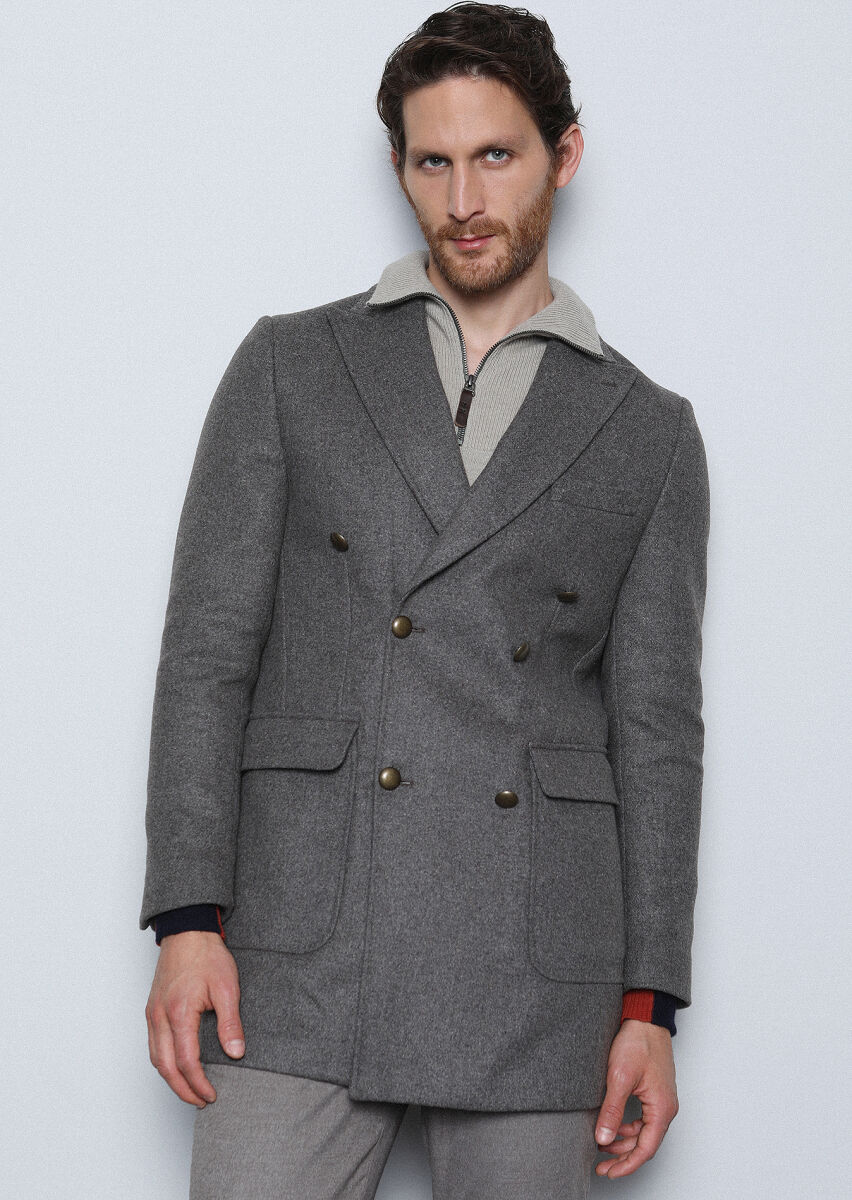 Açık Kahve Regular Fit Kruvaze Yaka Casual Dokuma Palto - 3