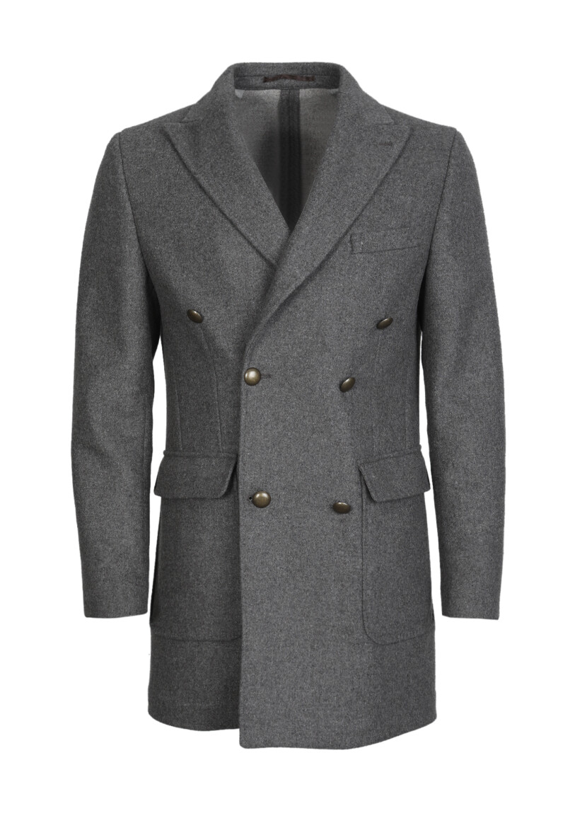 Açık Kahve Regular Fit Kruvaze Yaka Casual Dokuma Palto - 6