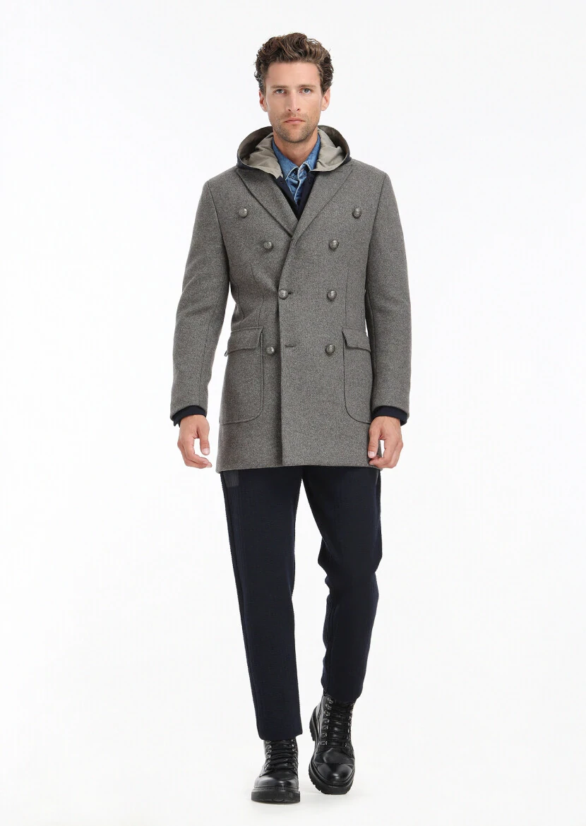 Açık Kahve Regular Fit Kruvaze Yaka Casual Örme Palto - 4