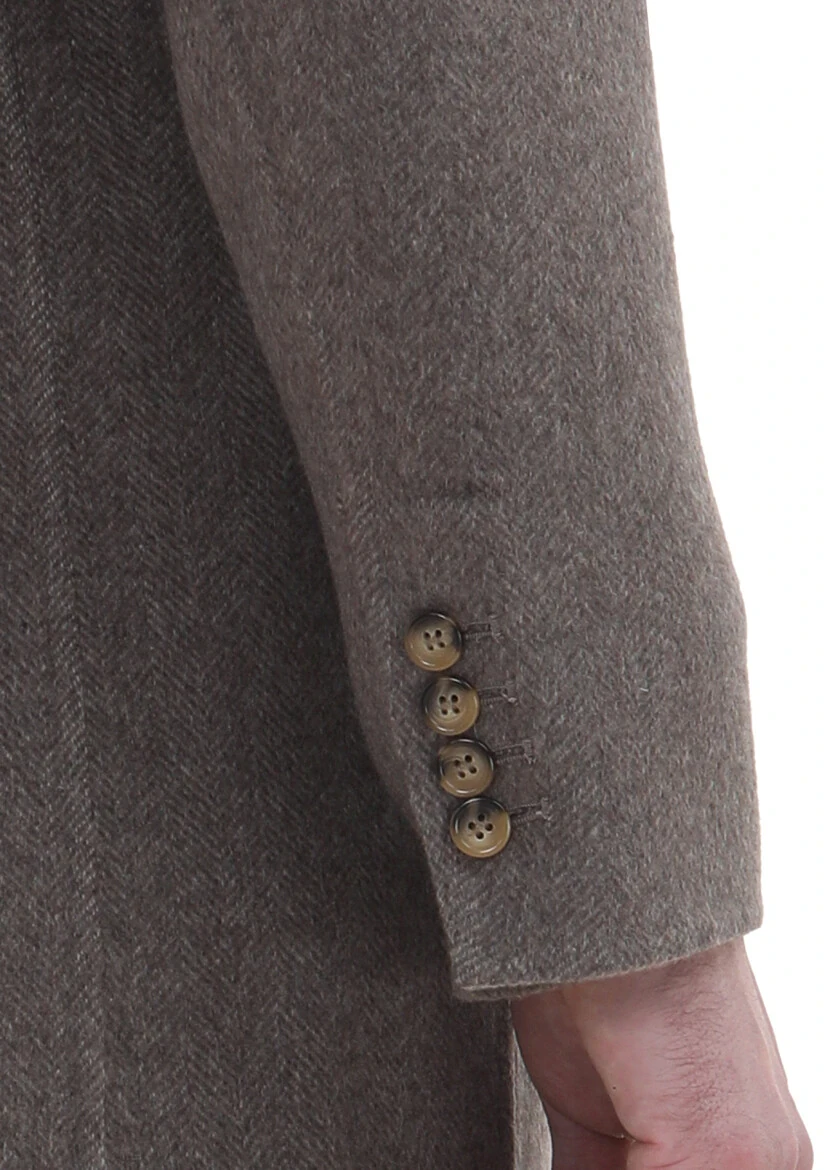 Açık Kahve Regular Fit Kruvaze Yaka Klasik Dokuma Palto - 5