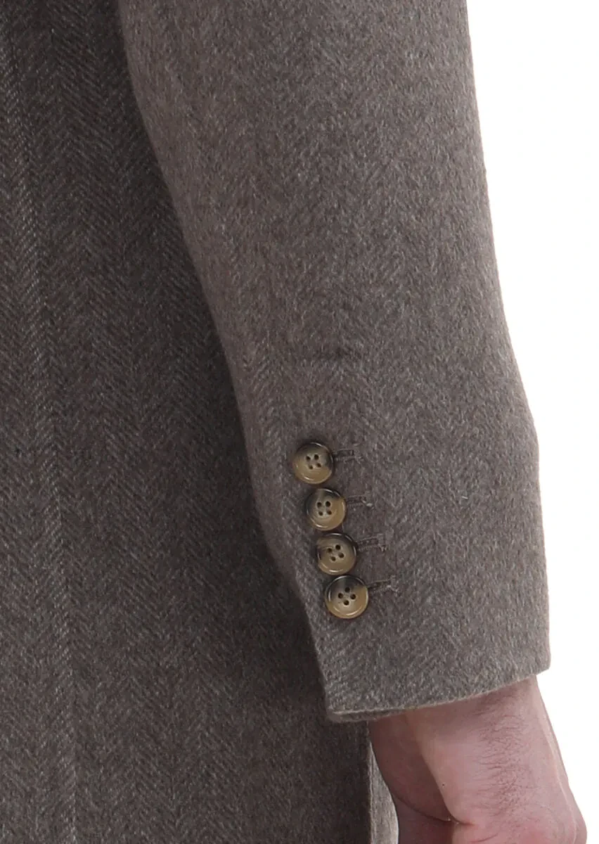 Açık Kahve Regular Fit Kruvaze Yaka Klasik Dokuma Palto - 5