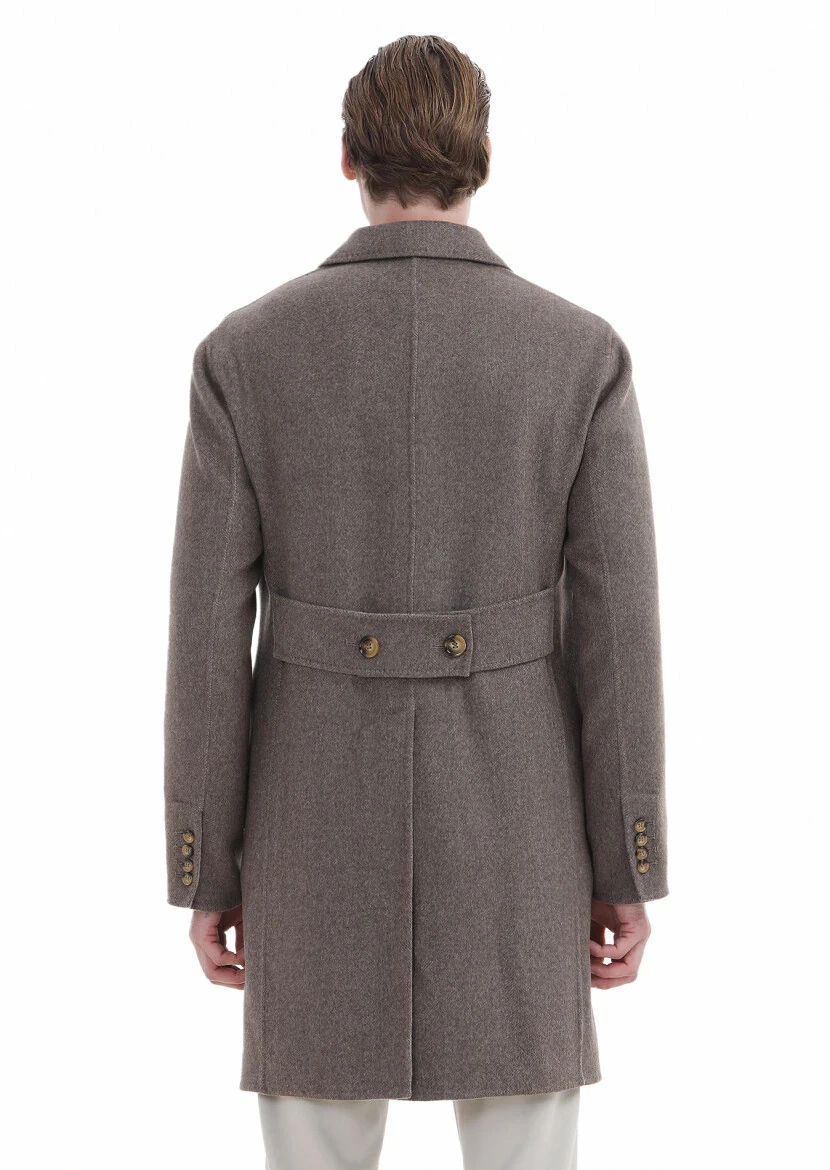 Açık Kahve Regular Fit Kruvaze Yaka Klasik Dokuma Palto - 6