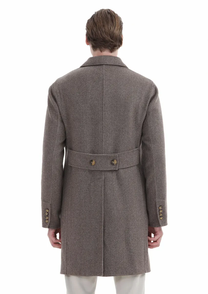 Açık Kahve Regular Fit Kruvaze Yaka Klasik Dokuma Palto - 6