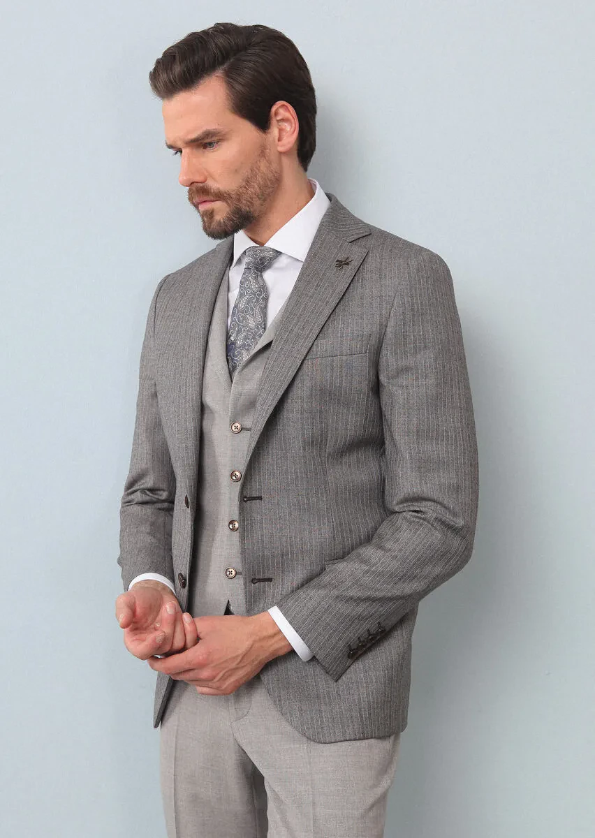 Açık Kahve Yelekli Takım Elbise - 1