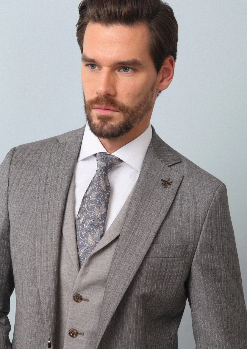 Açık Kahve Yelekli Takım Elbise - 2