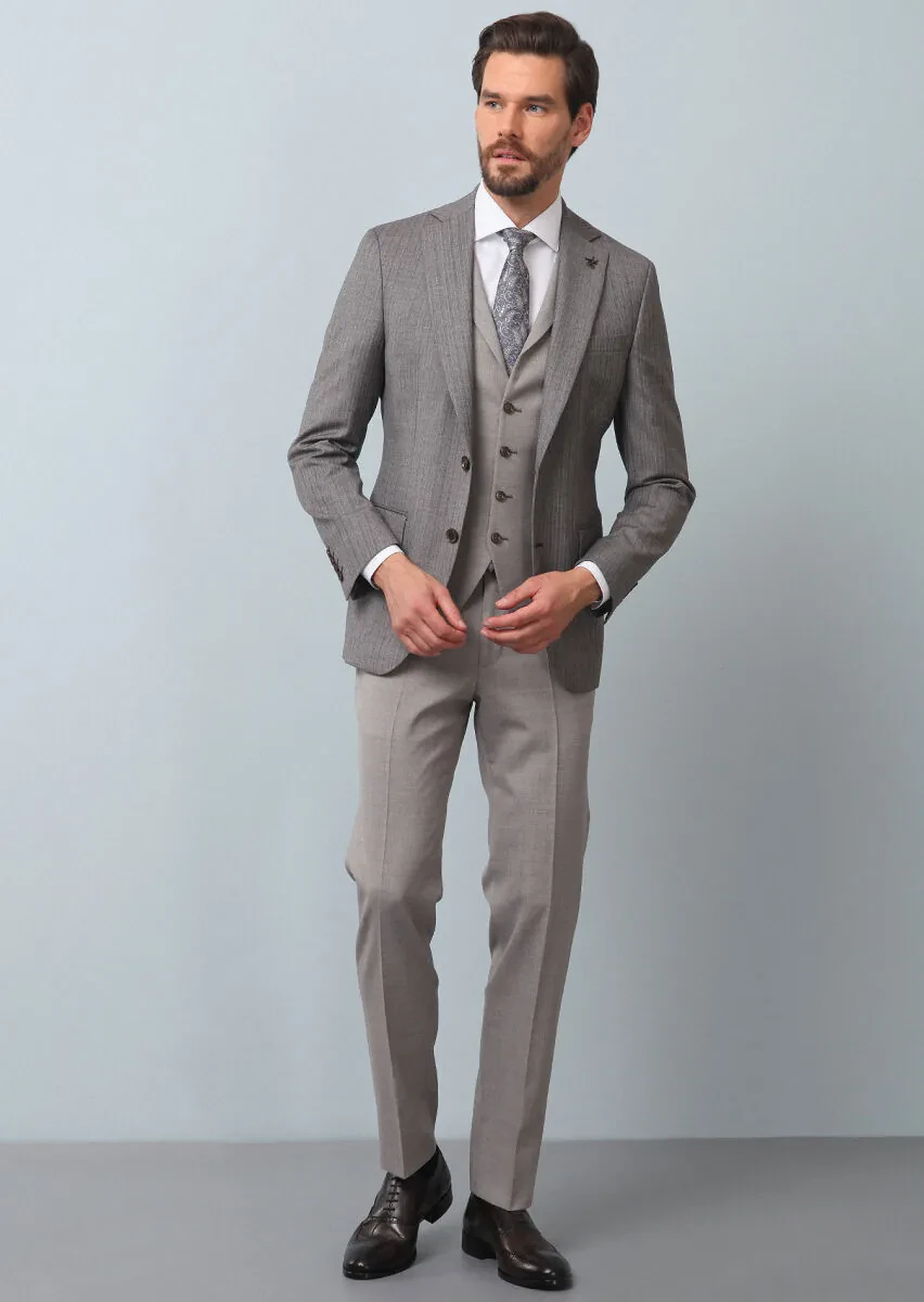 Açık Kahve Yelekli Takım Elbise - 4