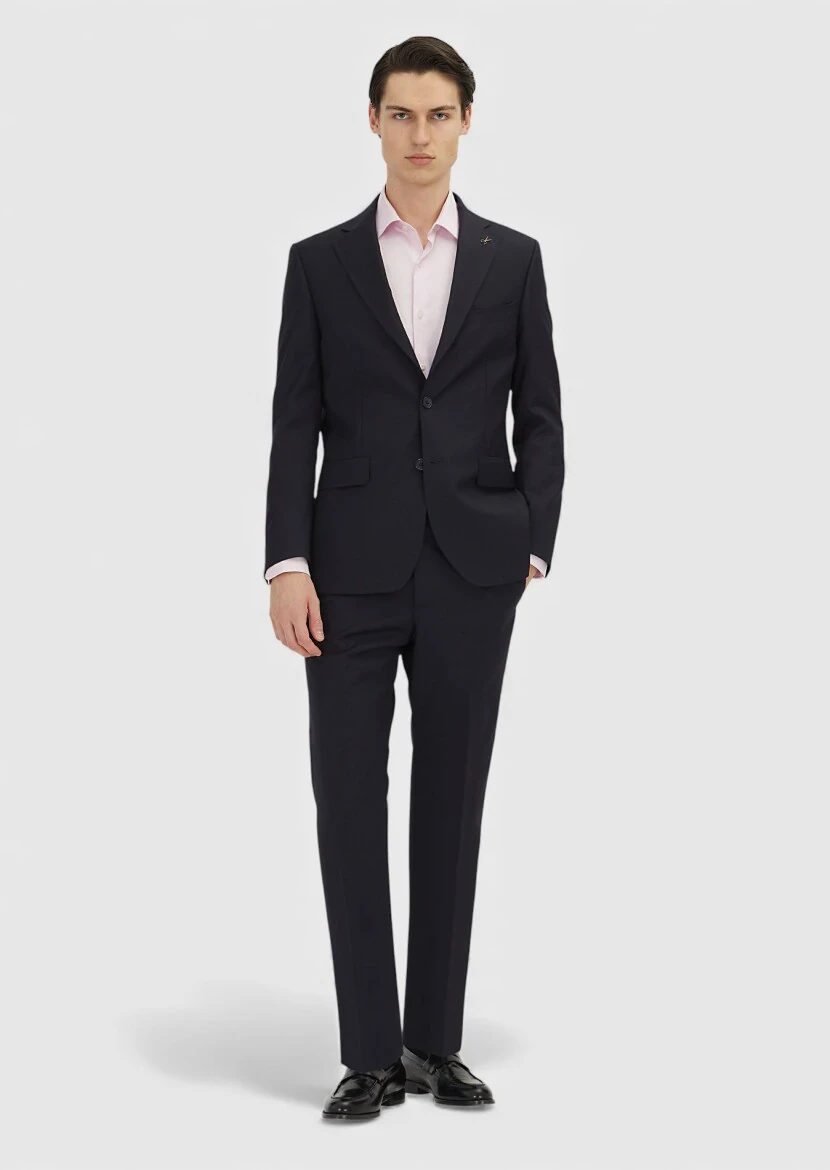 Açık Lacivert Baskılı Zeroweight Slim Fit Yün Karışımlı Takım Elbise - 1