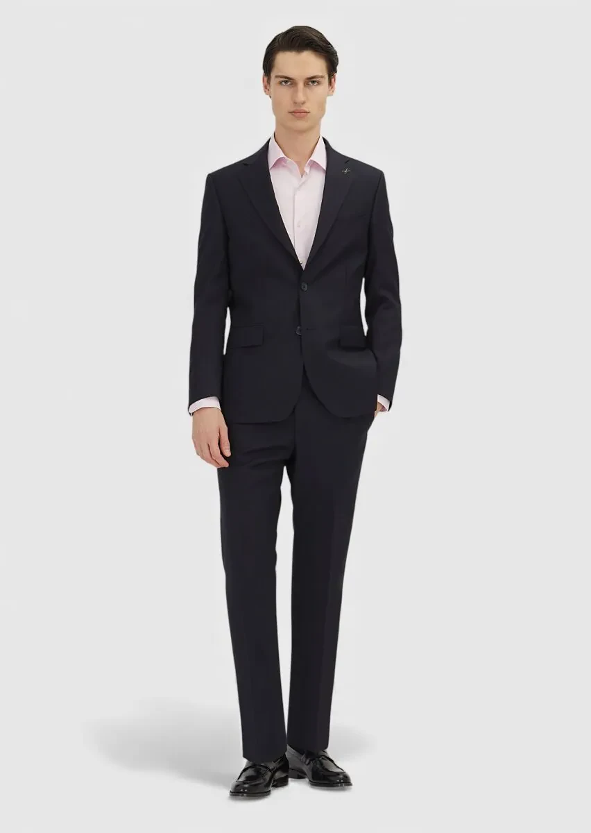 Açık Lacivert Baskılı Zeroweight Slim Fit Yün Karışımlı Takım Elbise - 1