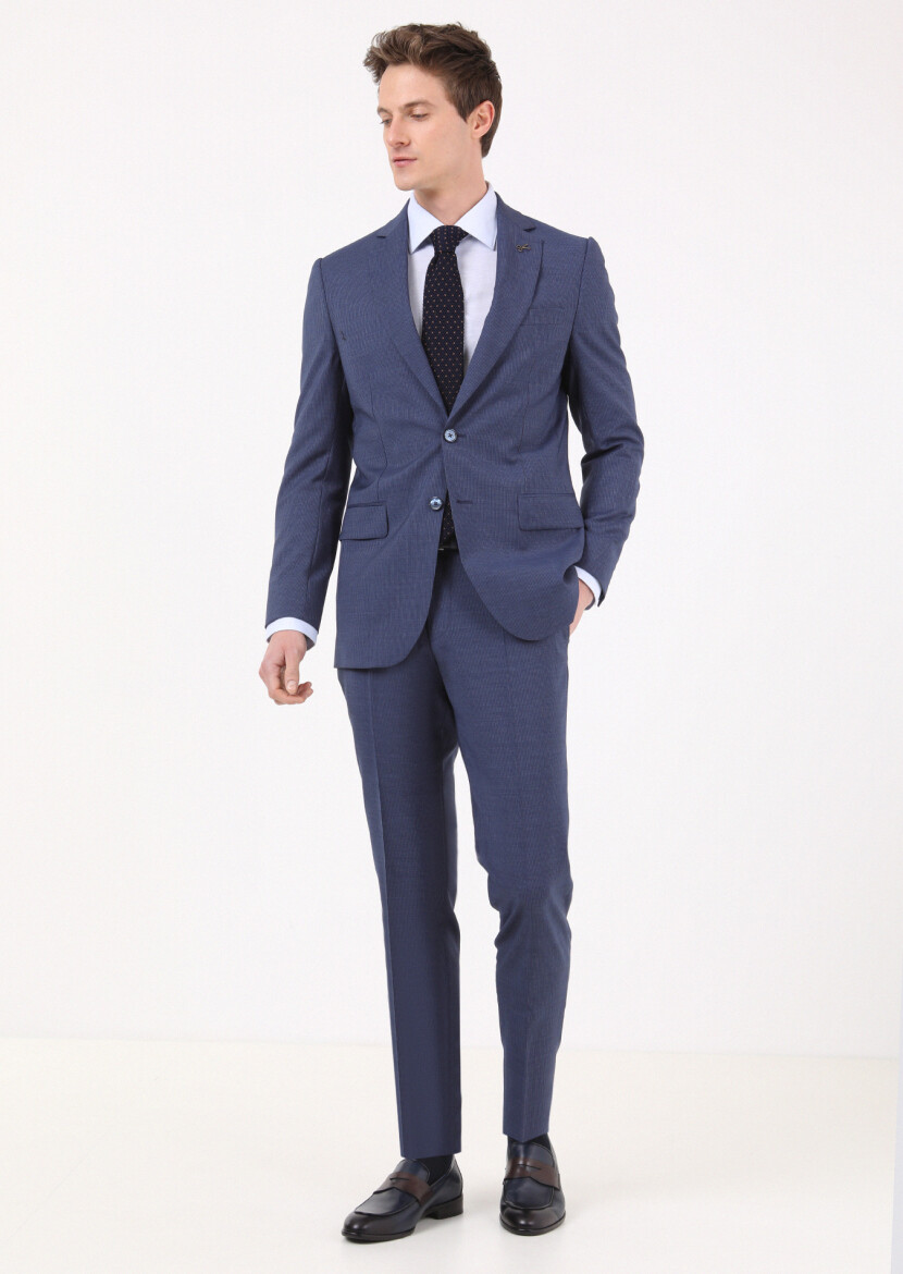 Açık Lacivert Çizgili Thin&taller Slim Fit %100 Yün Takım Elbise - 1