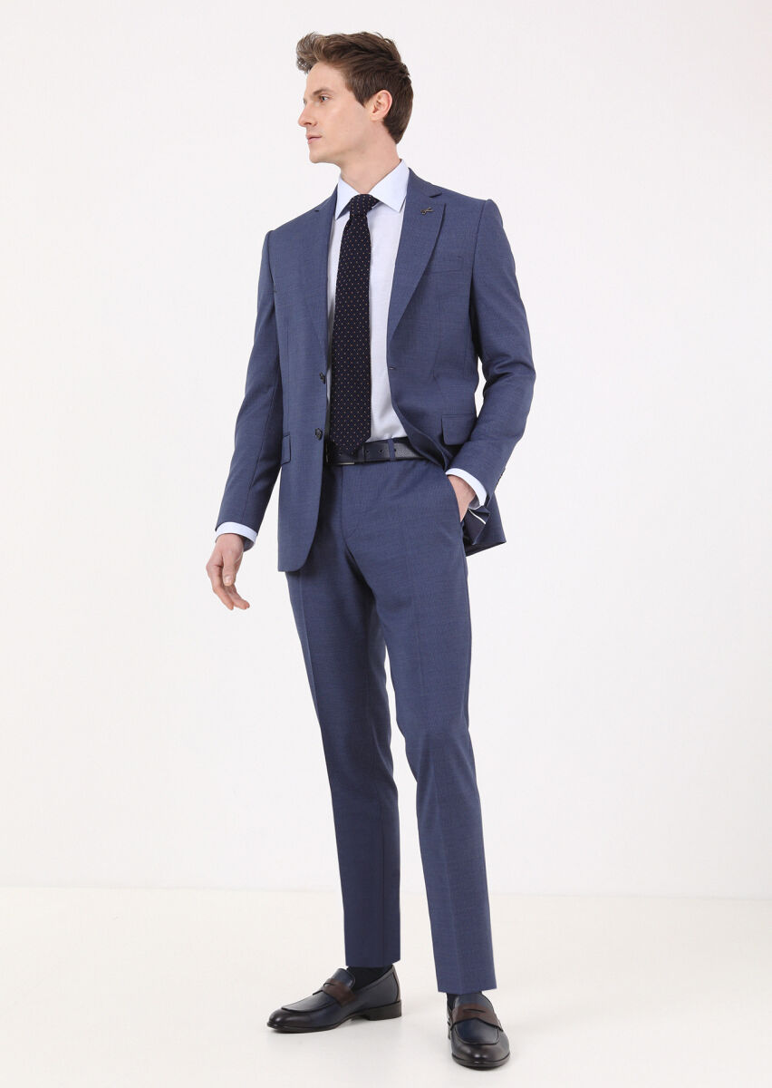 Açık Lacivert Çizgili Thin&taller Slim Fit %100 Yün Takım Elbise - 3