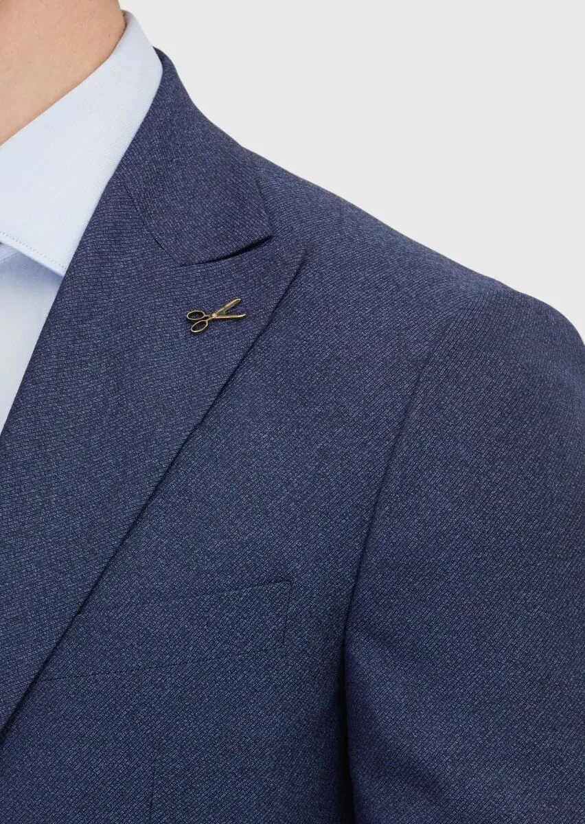 Açık Lacivert Desenli Zeroweight Slim Fit %100 Yün Takım Elbise - 4