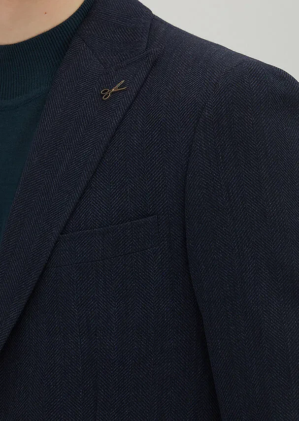 Açık Lacivert Desenli Zeroweight Slim Fit Yün Karışımlı Ceket - 3