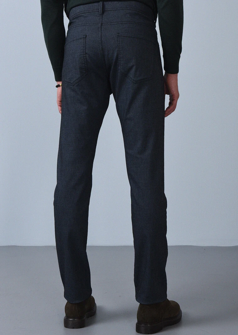 Açık Lacivert Düz Dokuma Slim Fit Casual Pamuk Karışımlı Pantolon - 2