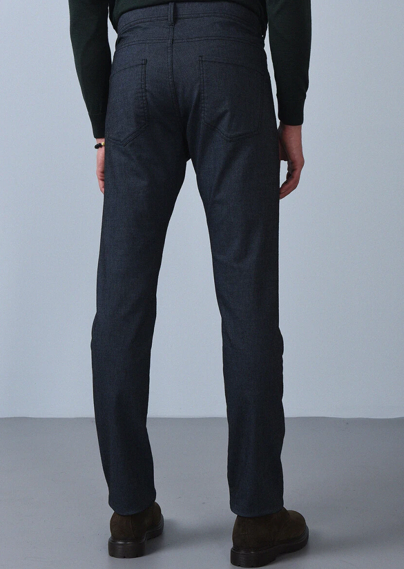 Açık Lacivert Düz Dokuma Slim Fit Casual Pamuk Karışımlı Pantolon - 5