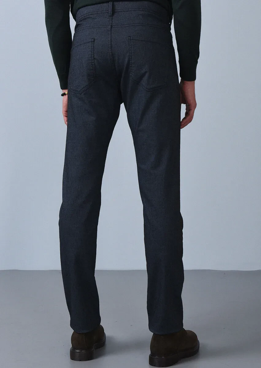 Açık Lacivert Düz Dokuma Slim Fit Casual Pamuk Karışımlı Pantolon - 5
