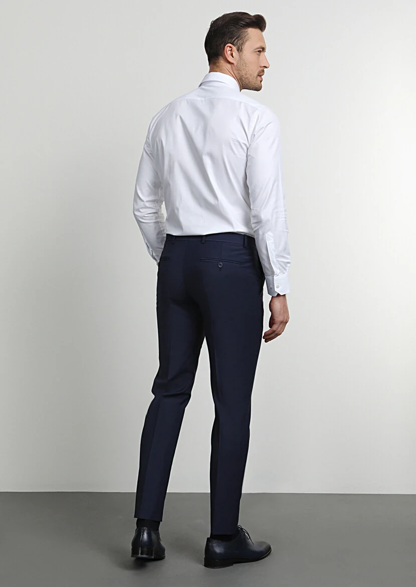 Açık Lacivert Düz Dokuma Slim Fit Klasik Yün Karışımlı Pantolon - 4