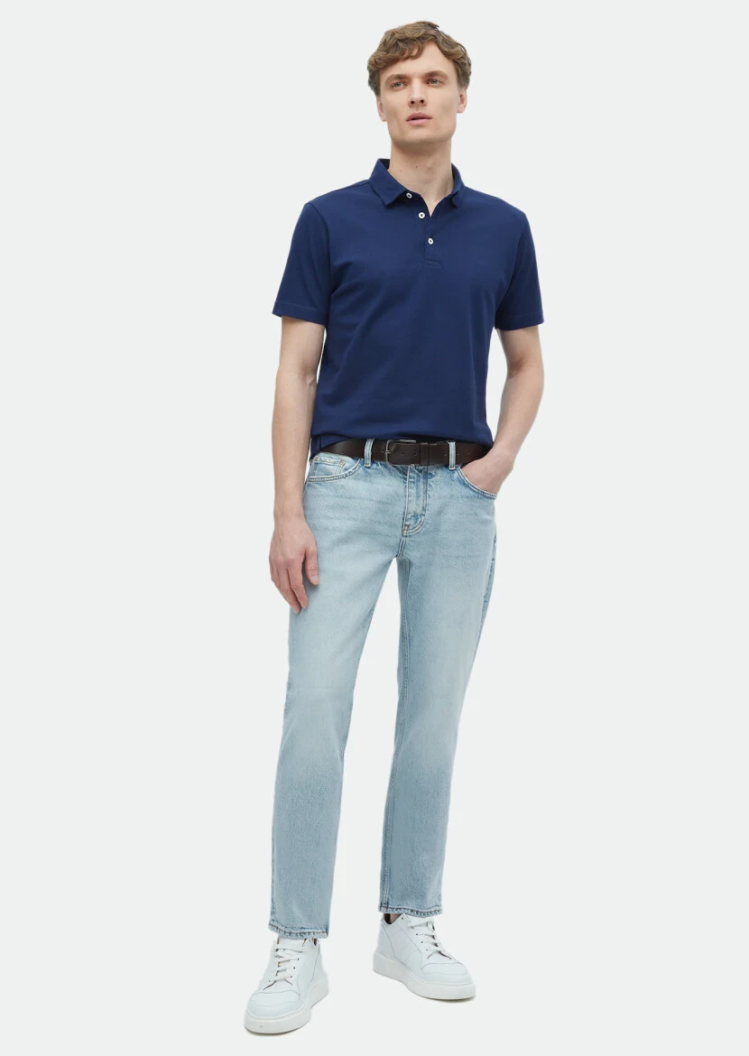 Açık Lacivert Düz Polo Yaka %100 Pamuk T-Shirt - RAMSEY