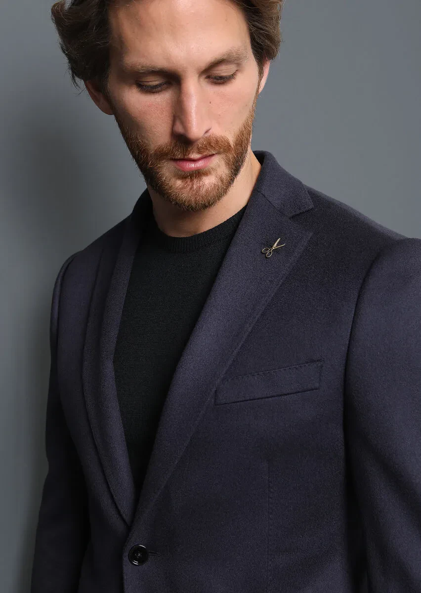 Açık Lacivert Düz Regular Fit %100 Kaşmir Ceket - 3