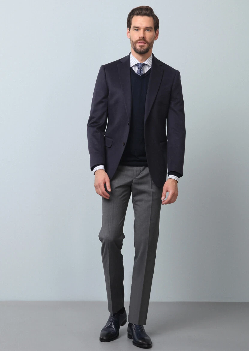 Açık Lacivert Düz Regular Fit %100 Kaşmir Ceket - 4