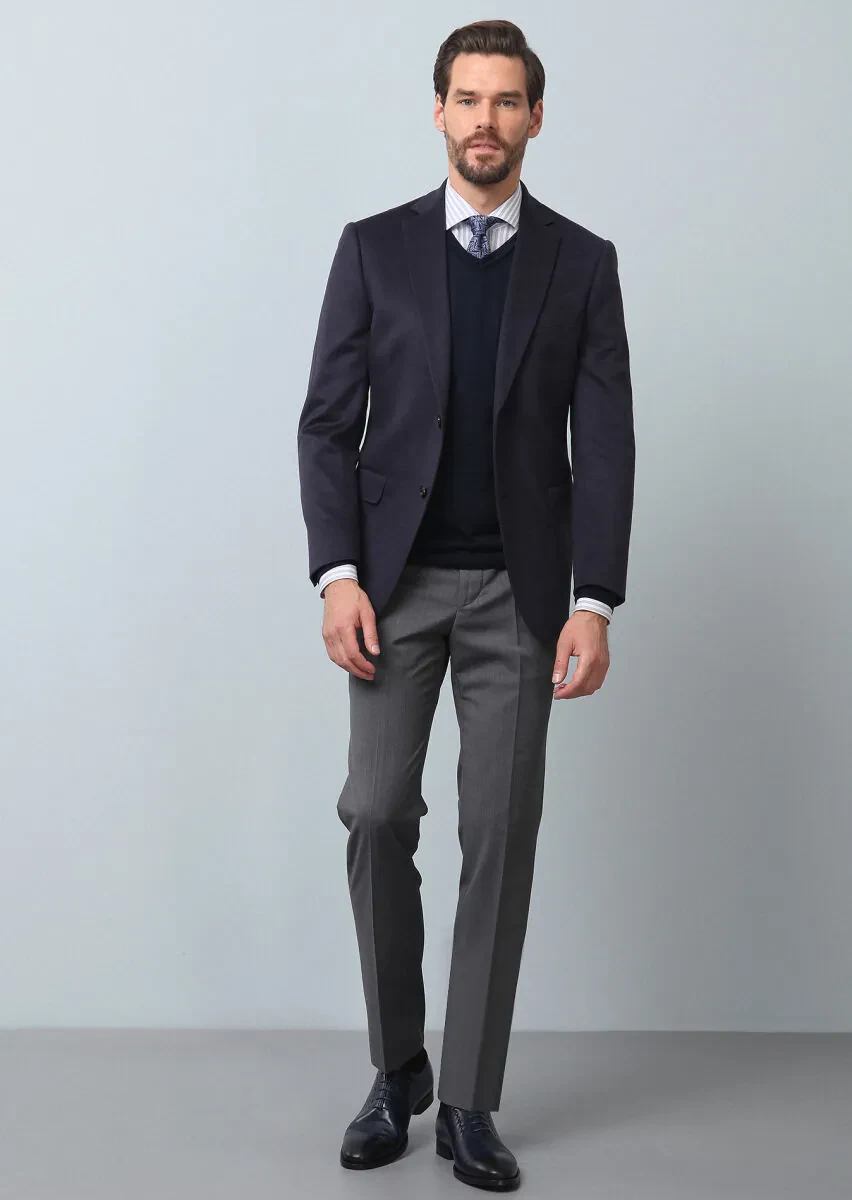 Açık Lacivert Düz Regular Fit %100 Kaşmir Ceket - 4