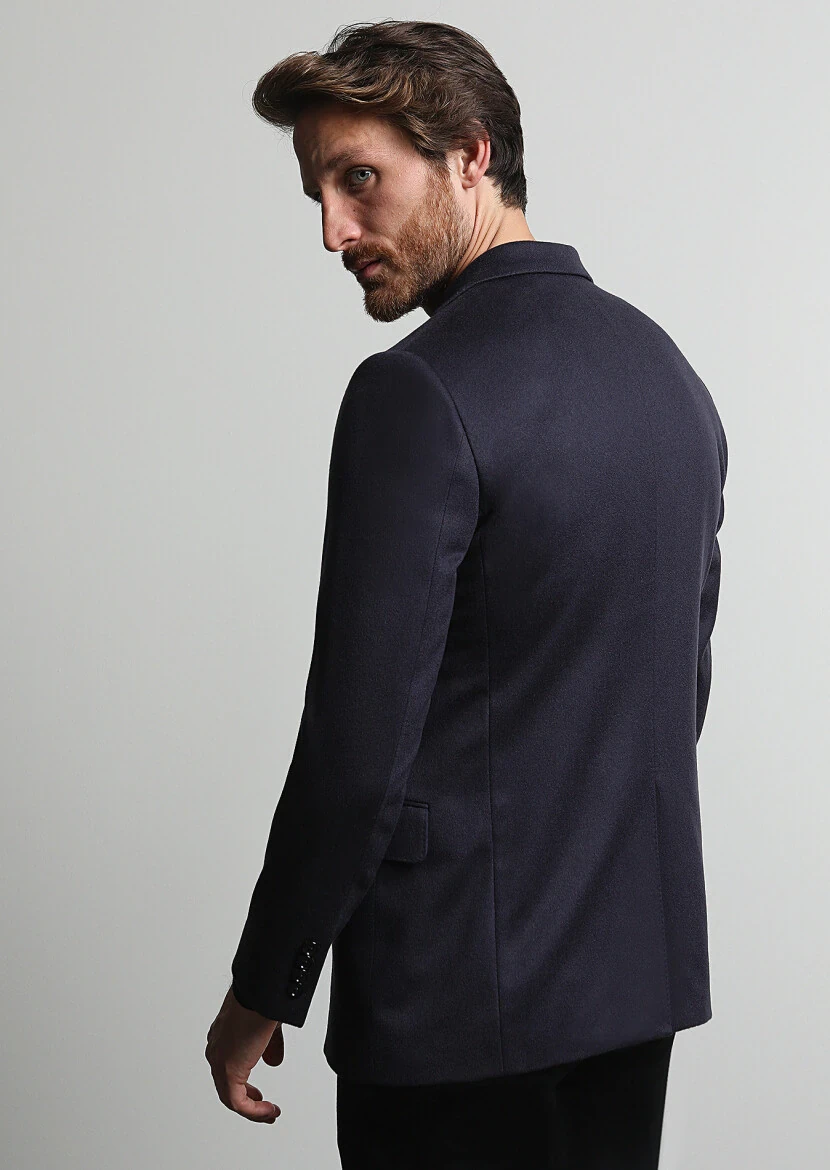 Açık Lacivert Düz Regular Fit %100 Kaşmir Ceket - 5