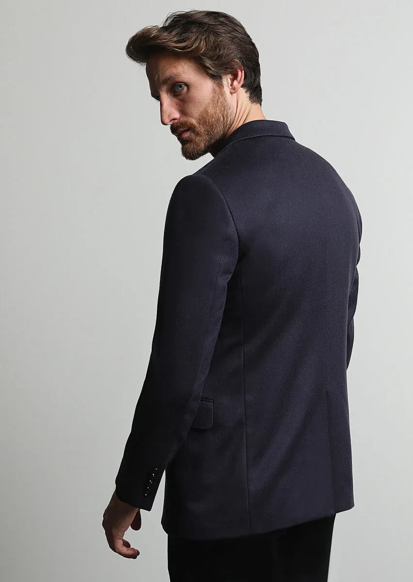 Açık Lacivert Düz Regular Fit %100 Kaşmir Ceket - 5