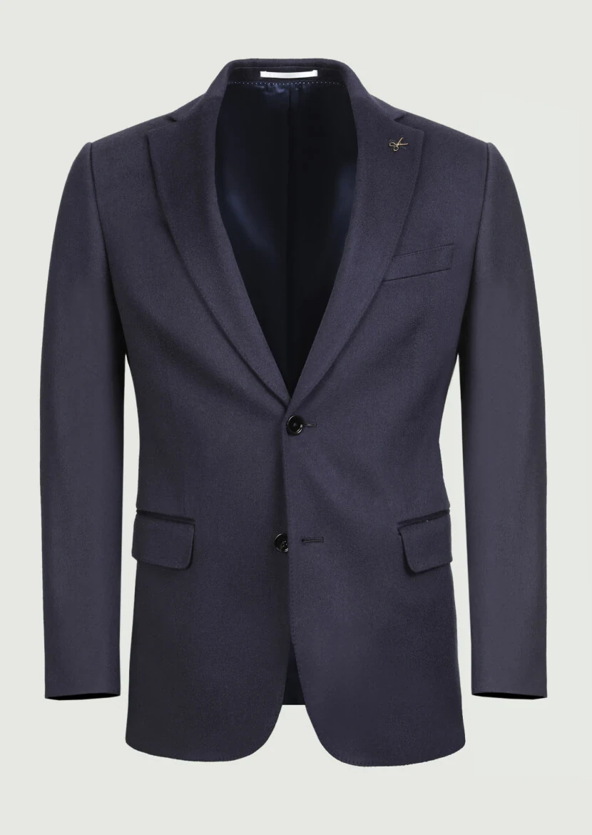 Açık Lacivert Düz Regular Fit %100 Kaşmir Ceket - 6