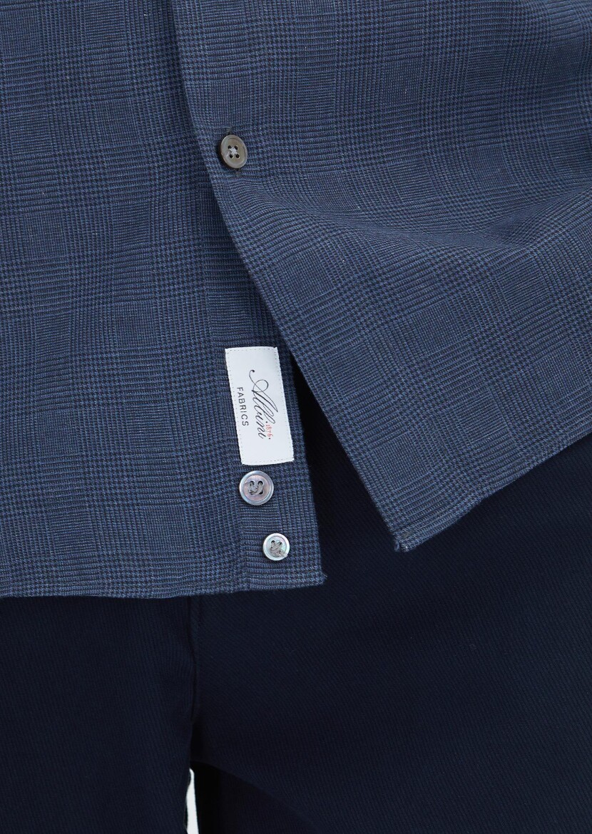 Açık Lacivert Kareli Casual Fit Dokuma Casual %100 Pamuk Gömlek - 5