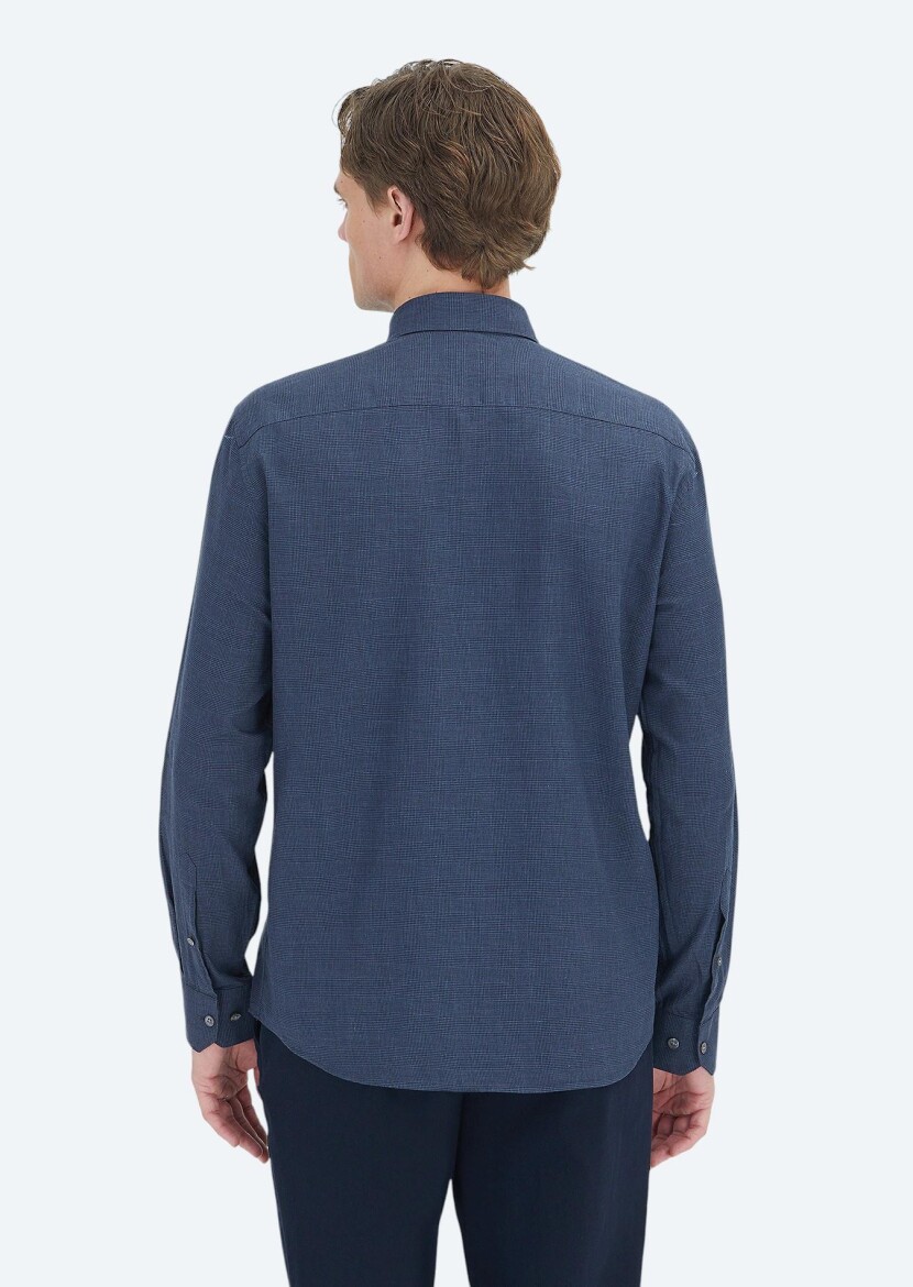 Açık Lacivert Kareli Casual Fit Dokuma Casual %100 Pamuk Gömlek - 6