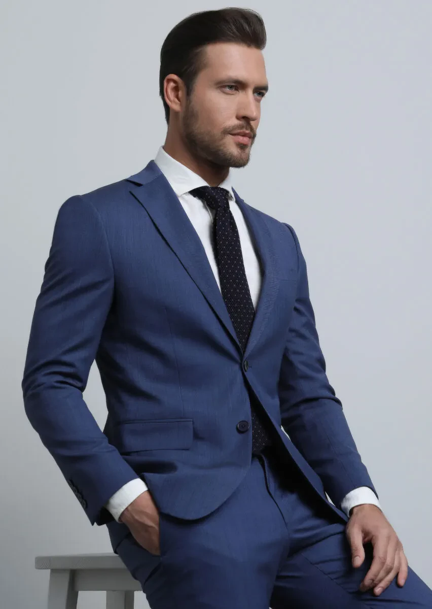 Açık Lacivert Mikro Modern Fit Yün Karışımlı Takım Elbise - 1